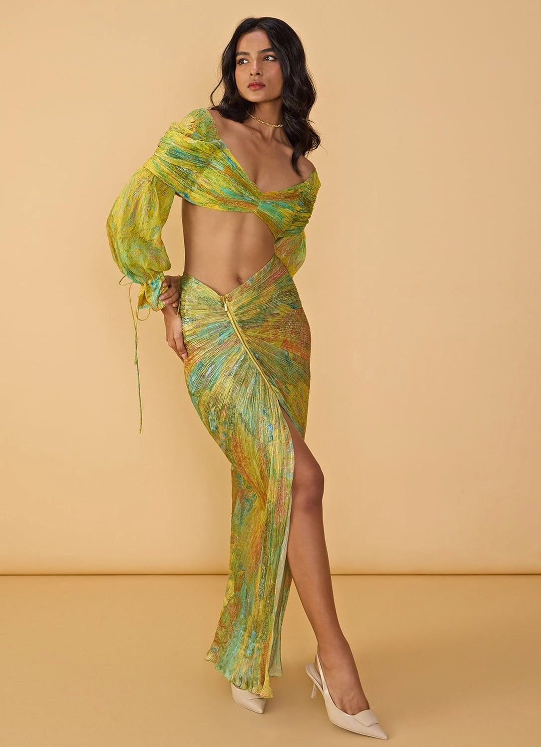 Green Multi Floral Print Skirt Set Saaksha & Kinni - Fabilicious Fashion