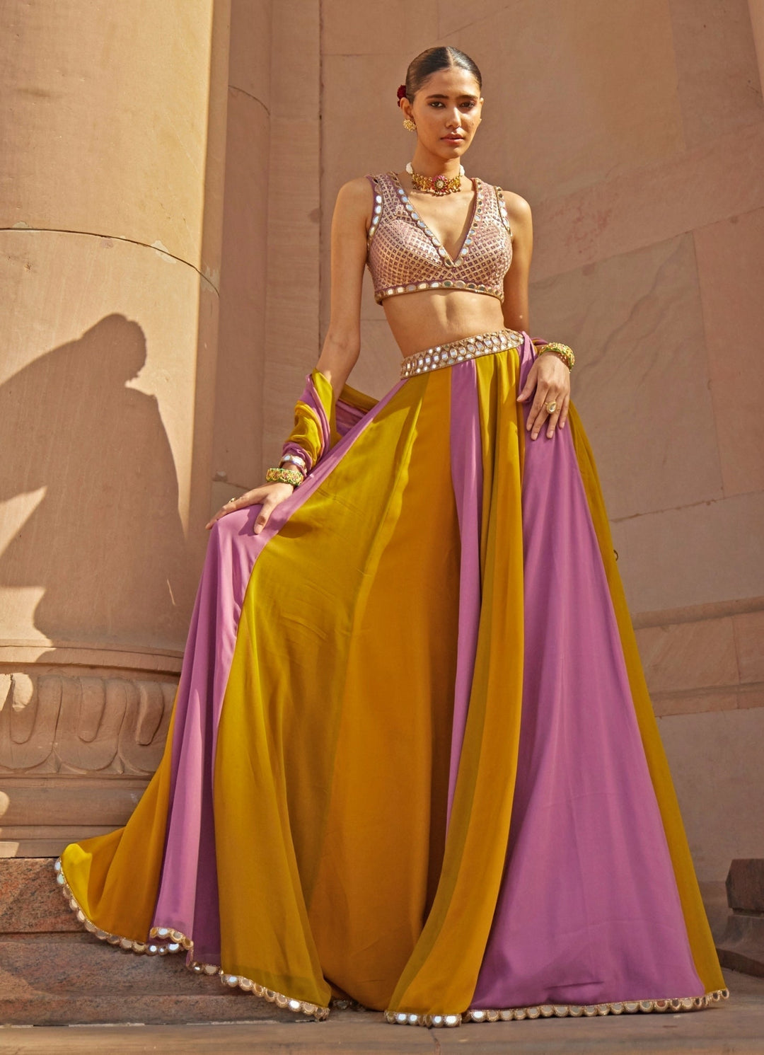 Green Multicolour Embroidered Lehenga Pants Set Vvani by Vani Vats - Fabilicious Fashion