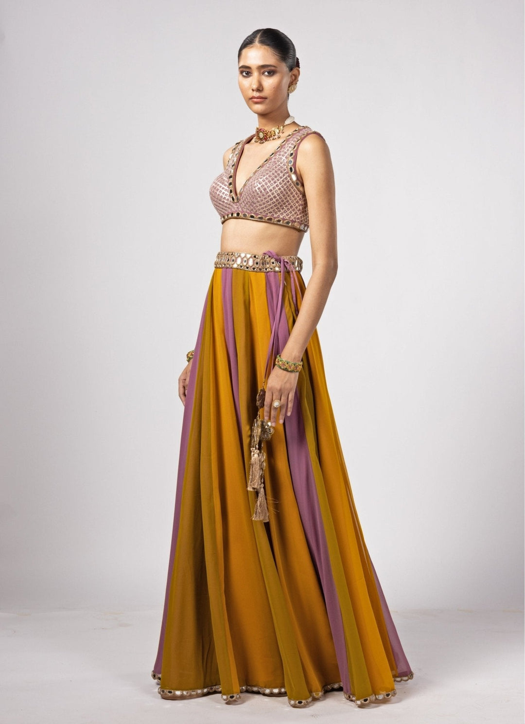 Green Multicolour Embroidered Lehenga Pants Set Vvani by Vani Vats - Fabilicious Fashion