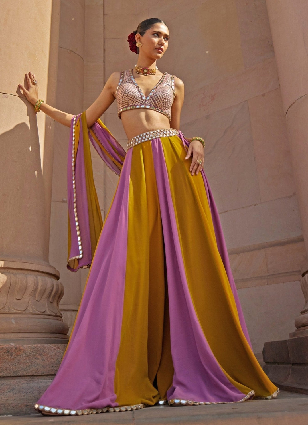 Green Multicolour Embroidered Lehenga Pants Set Vvani by Vani Vats - Fabilicious Fashion