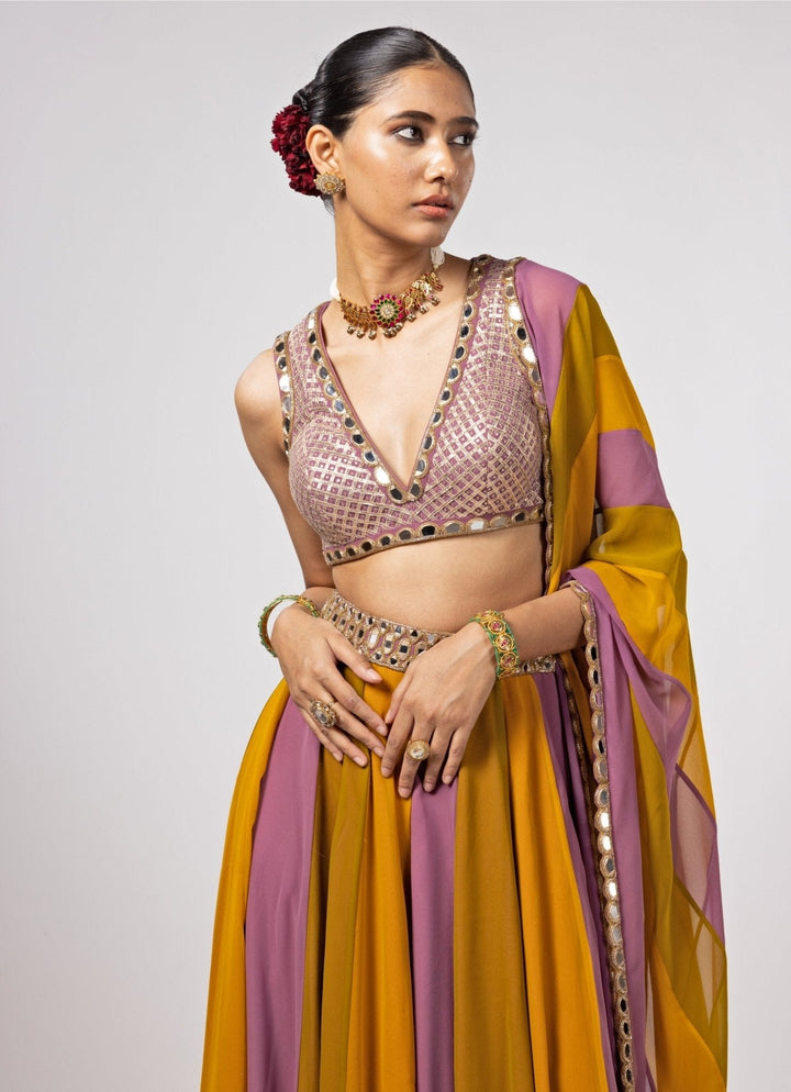 Green Multicolour Embroidered Lehenga Pants Set Vvani by Vani Vats - Fabilicious Fashion