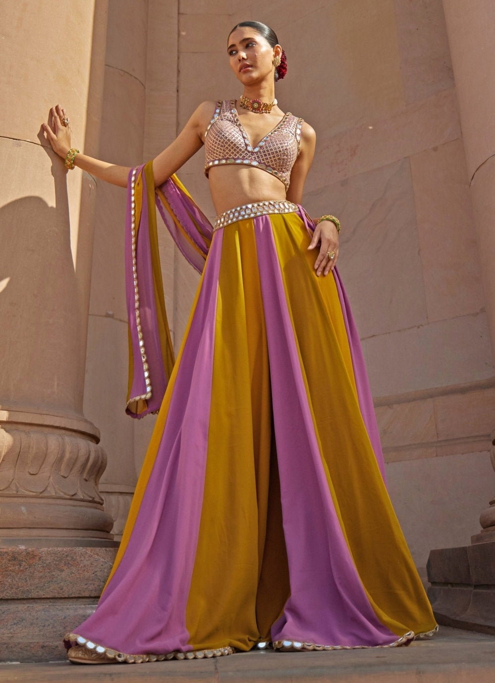 Green Multicolour Embroidered Lehenga Pants Set Vvani by Vani Vats - Fabilicious Fashion