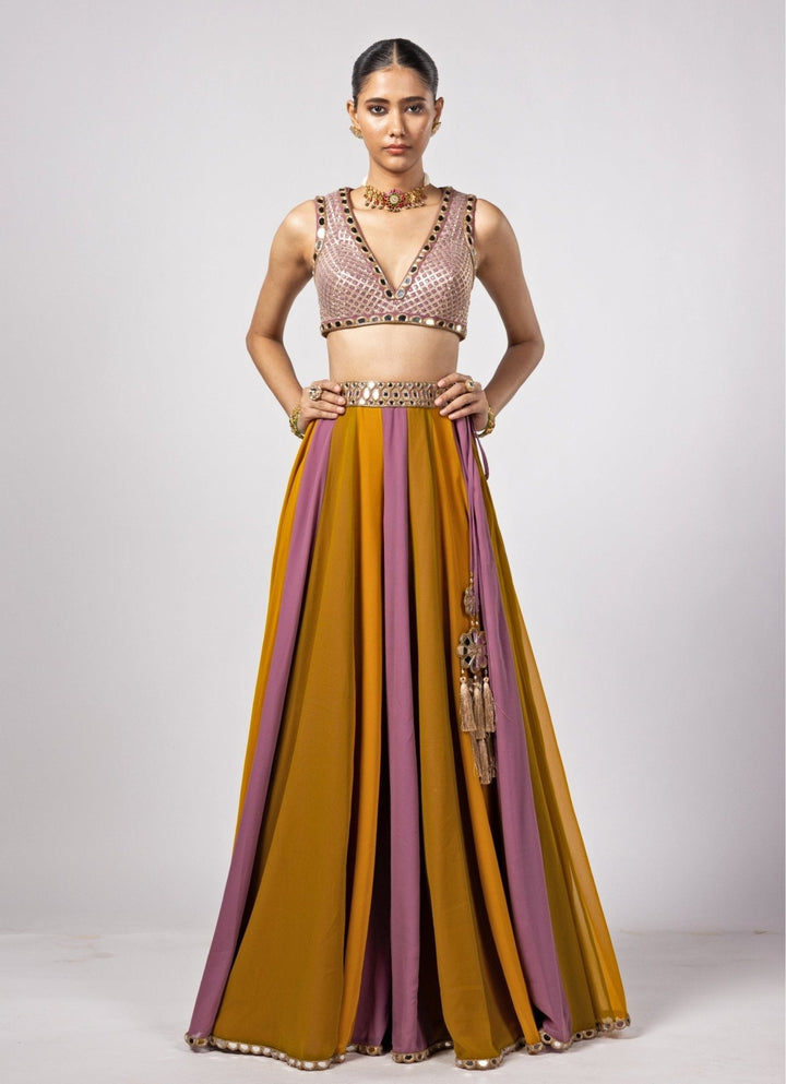 Green Multicolour Embroidered Lehenga Pants Set Vvani by Vani Vats - Fabilicious Fashion