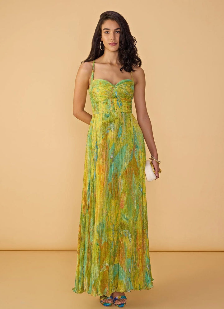 Green Multicolour Printed Maxi Dress Saaksha &amp; Kinni - Fabilicious Fashion