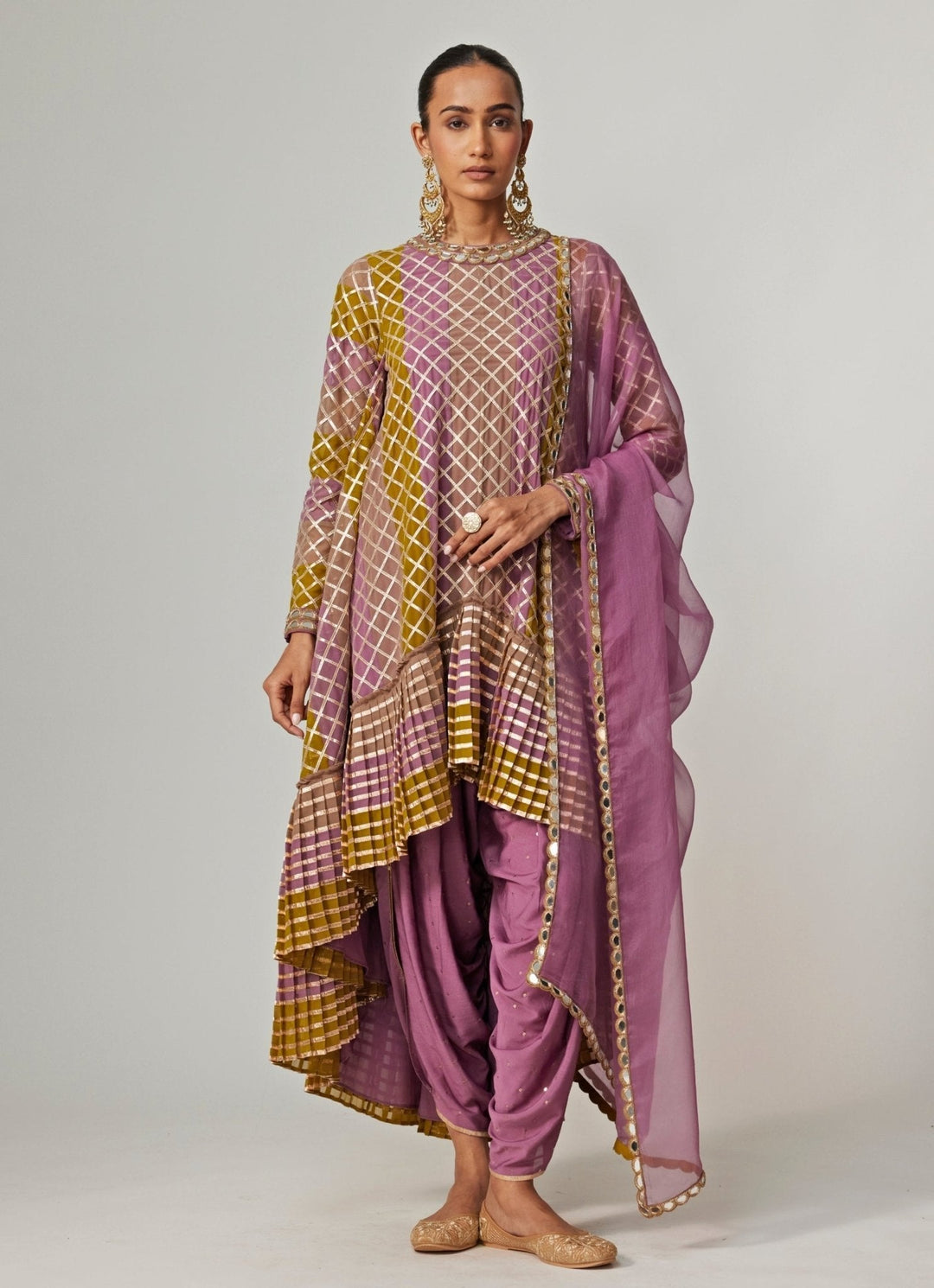 Green Multicolour Sequins Georgette Dhoti Kurta Set With Dupatta Vvani by Vani Vats - Fabilicious Fashion