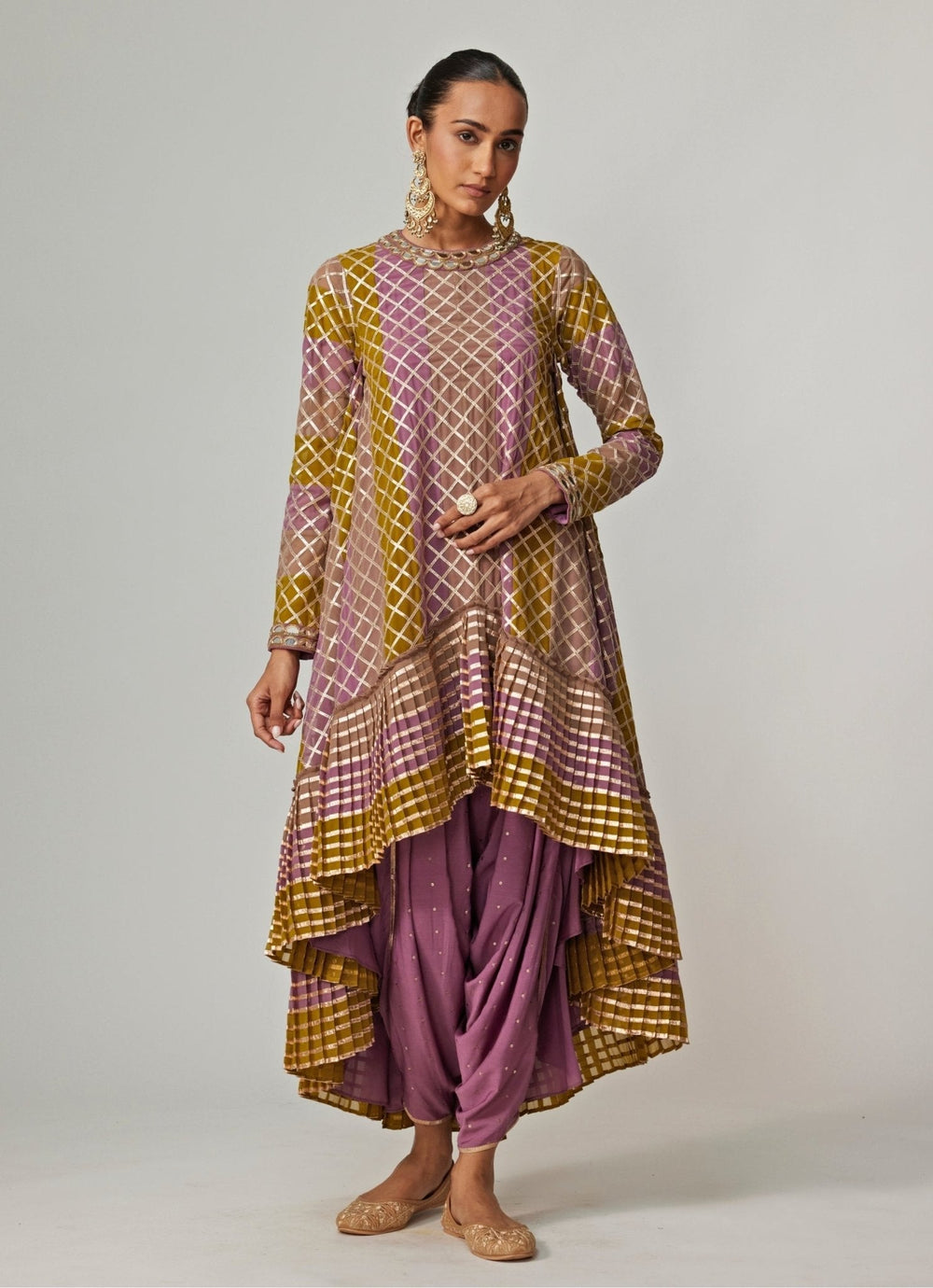 Green Multicolour Sequins Georgette Dhoti Kurta Set With Dupatta Vvani by Vani Vats - Fabilicious Fashion