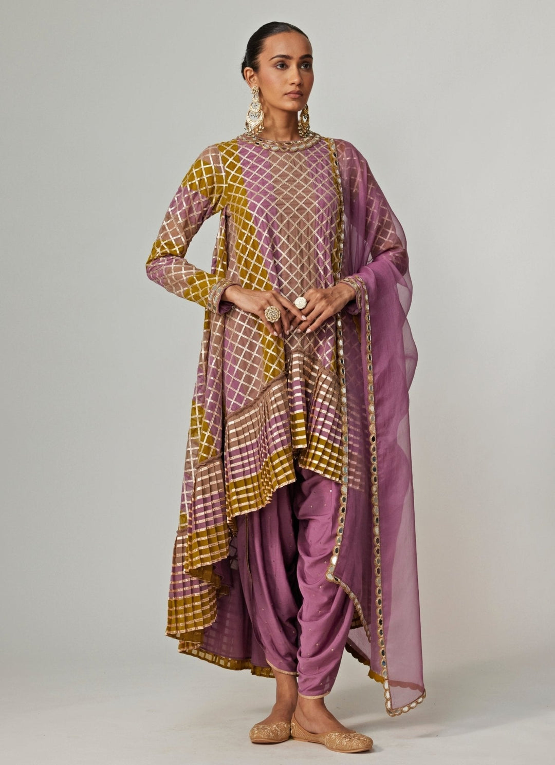 Green Multicolour Sequins Georgette Dhoti Kurta Set With Dupatta Vvani by Vani Vats - Fabilicious Fashion