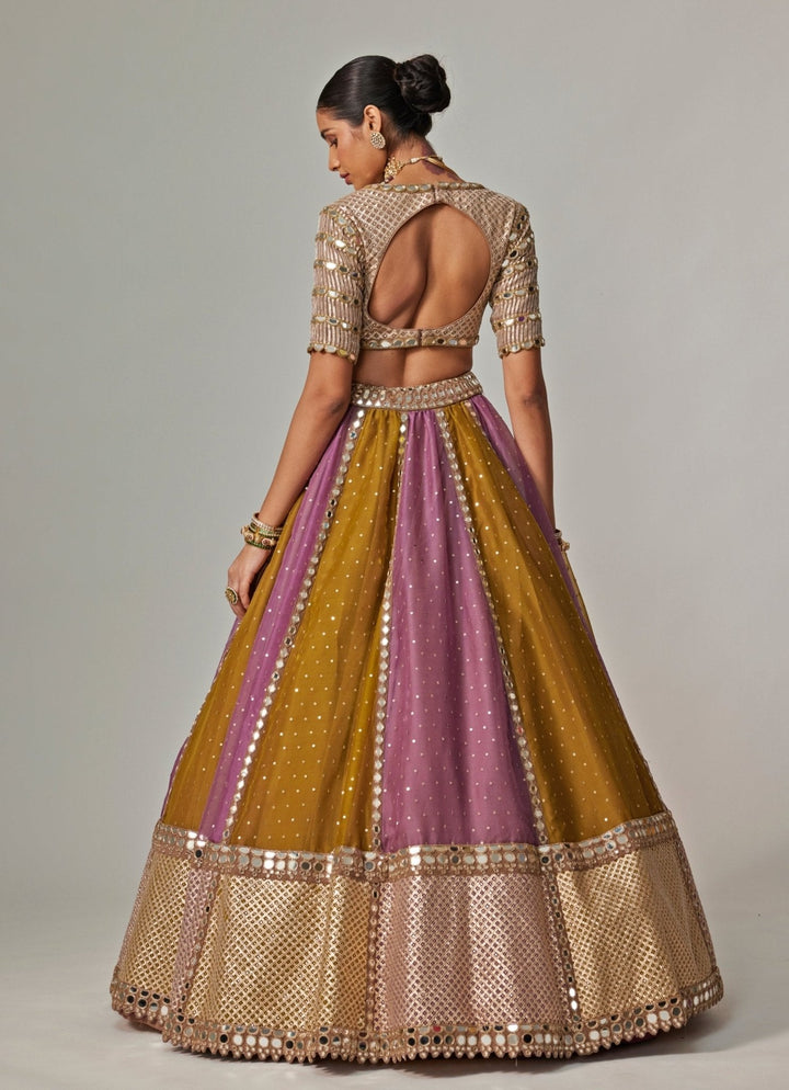 Green Multicolour Sequins Lehenga With Half Sleeve Blouse Vvani by Vani Vats - Fabilicious Fashion