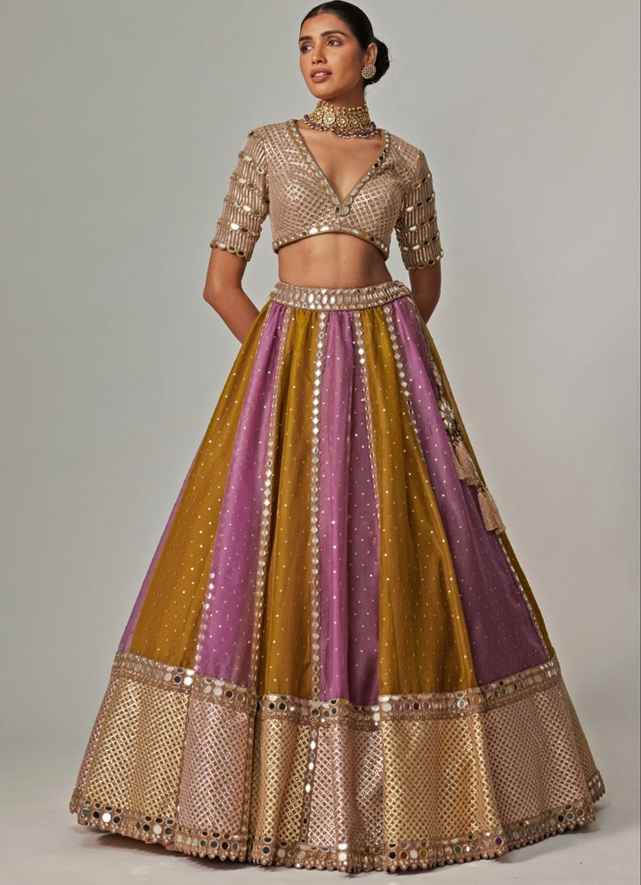 Green Multicolour Sequins Lehenga With Half Sleeve Blouse Vvani by Vani Vats - Fabilicious Fashion
