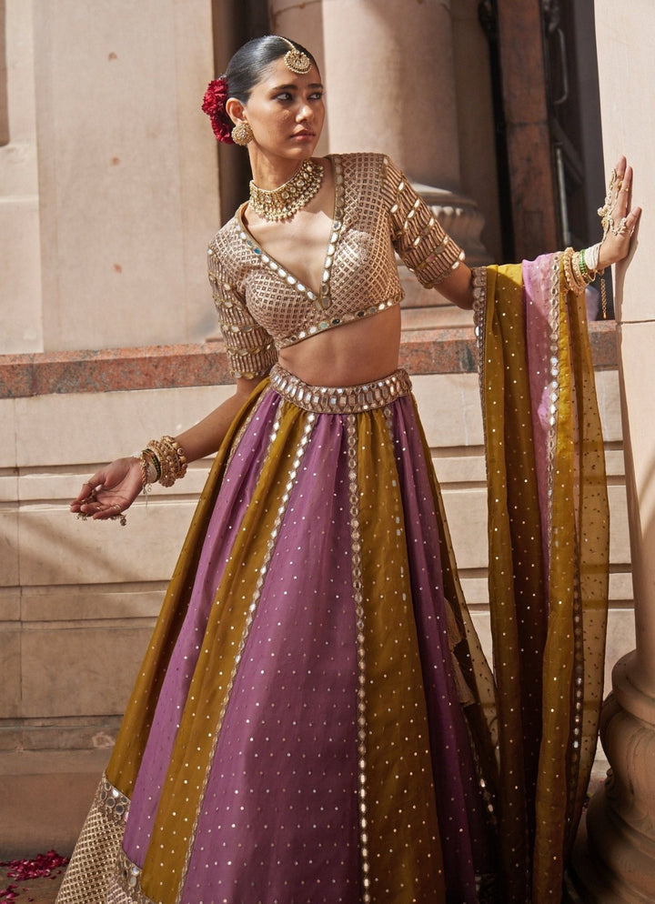Green Multicolour Sequins Lehenga With Half Sleeve Blouse Vvani by Vani Vats - Fabilicious Fashion