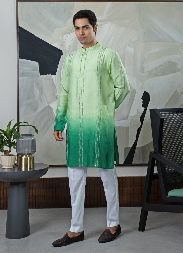Green Ombre Embroidered Silk Kurta Pant Set Smriti - Fabilicious Fashion