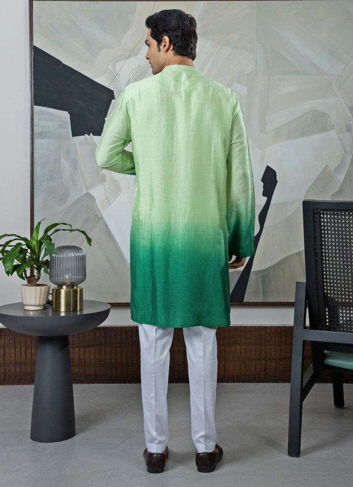 Green Ombre Embroidered Silk Kurta Pant Set Smriti - Fabilicious Fashion