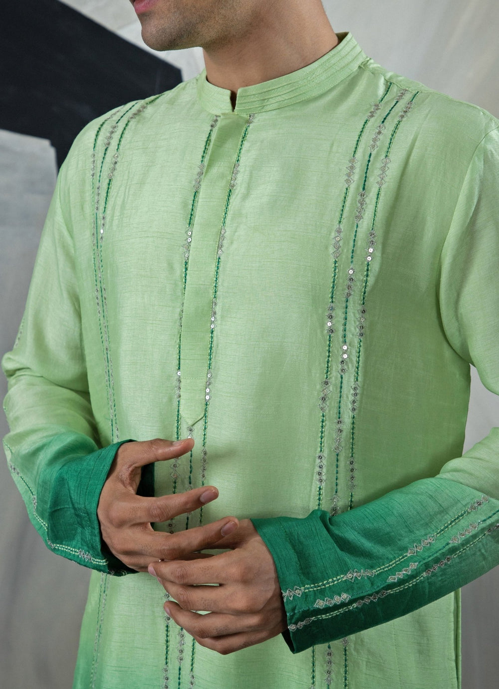 Green Ombre Embroidered Silk Kurta Pant Set Smriti - Fabilicious Fashion