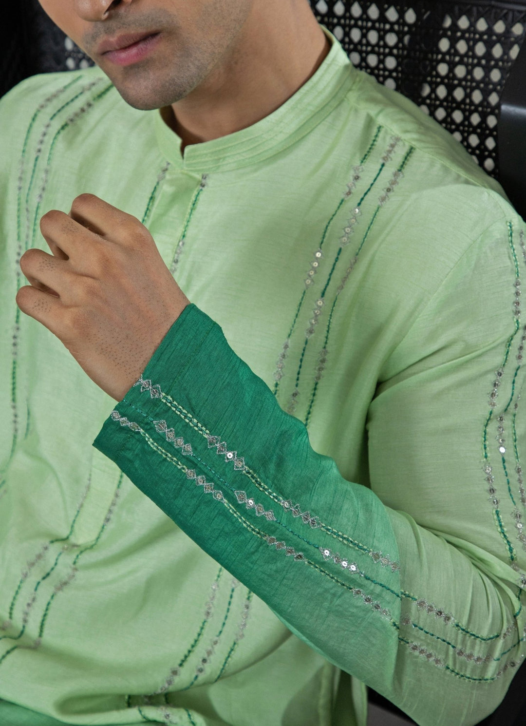Green Ombre Embroidered Silk Kurta Pant Set Smriti - Fabilicious Fashion