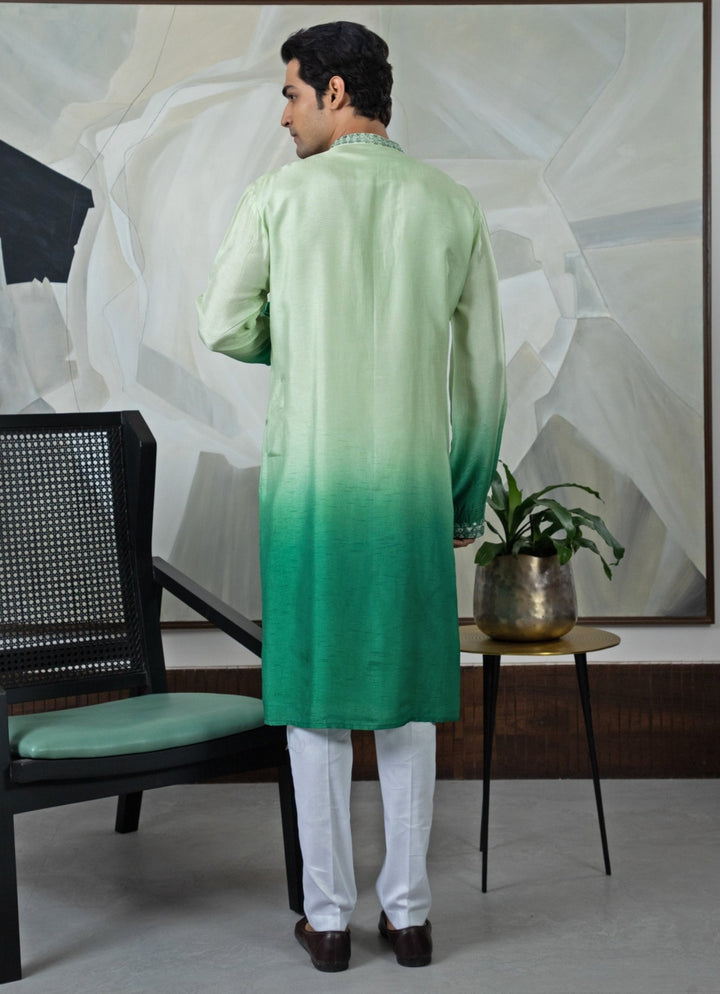 Green Ombre Silk Kurta Pant Set Smriti - Fabilicious Fashion