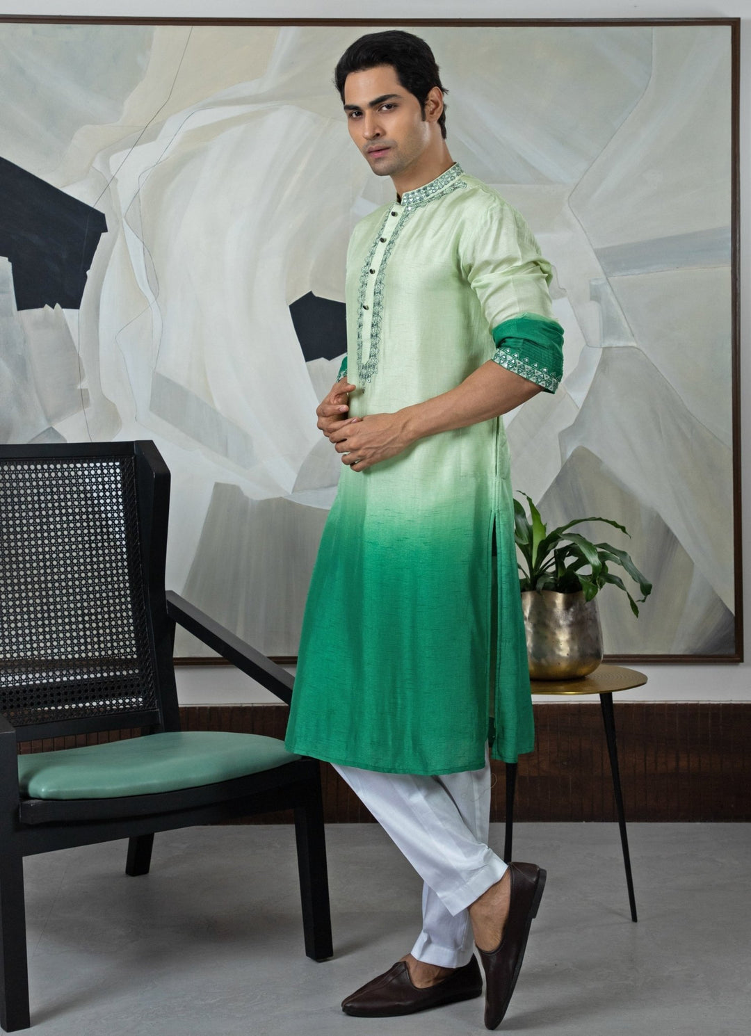 Green Ombre Silk Kurta Pant Set Smriti - Fabilicious Fashion