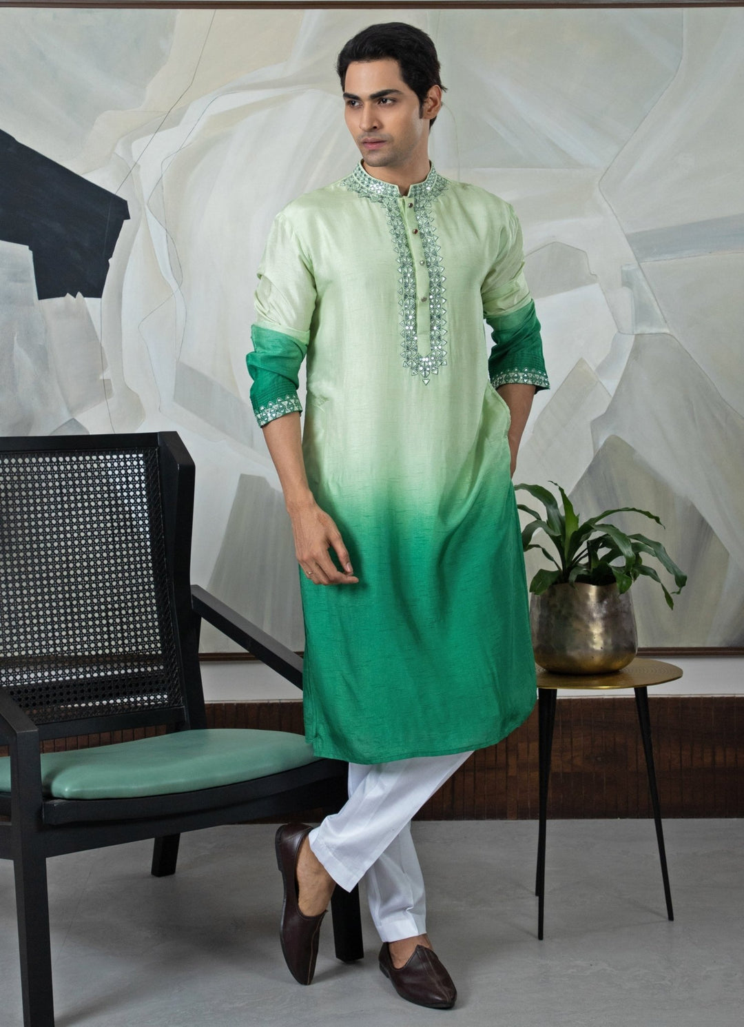 Green Ombre Silk Kurta Pant Set Smriti - Fabilicious Fashion