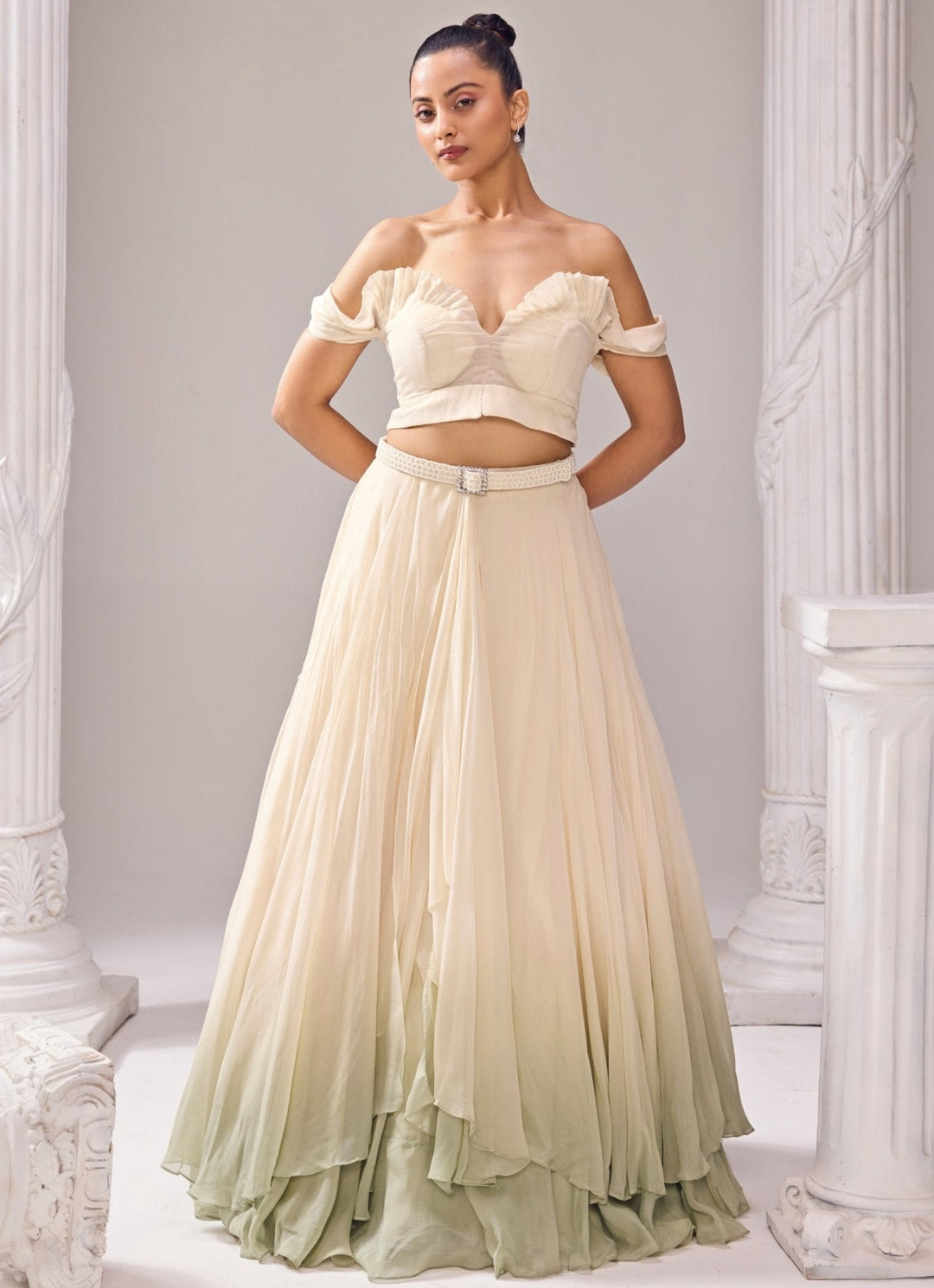 Green Ombre Skirt With A Pearl Jacket Jade by Ashima - Fabilicious Fashion