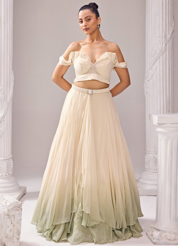 Green Ombre Skirt With A Pearl Jacket Jade by Ashima - Fabilicious Fashion