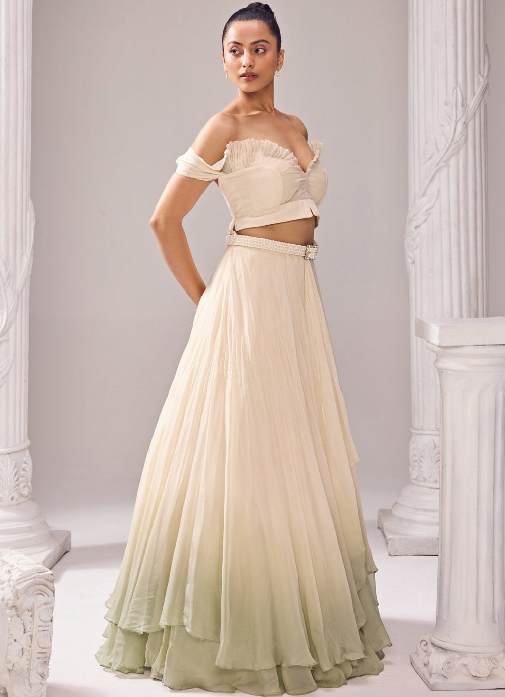 Green Ombre Skirt With A Pearl Jacket Jade by Ashima - Fabilicious Fashion