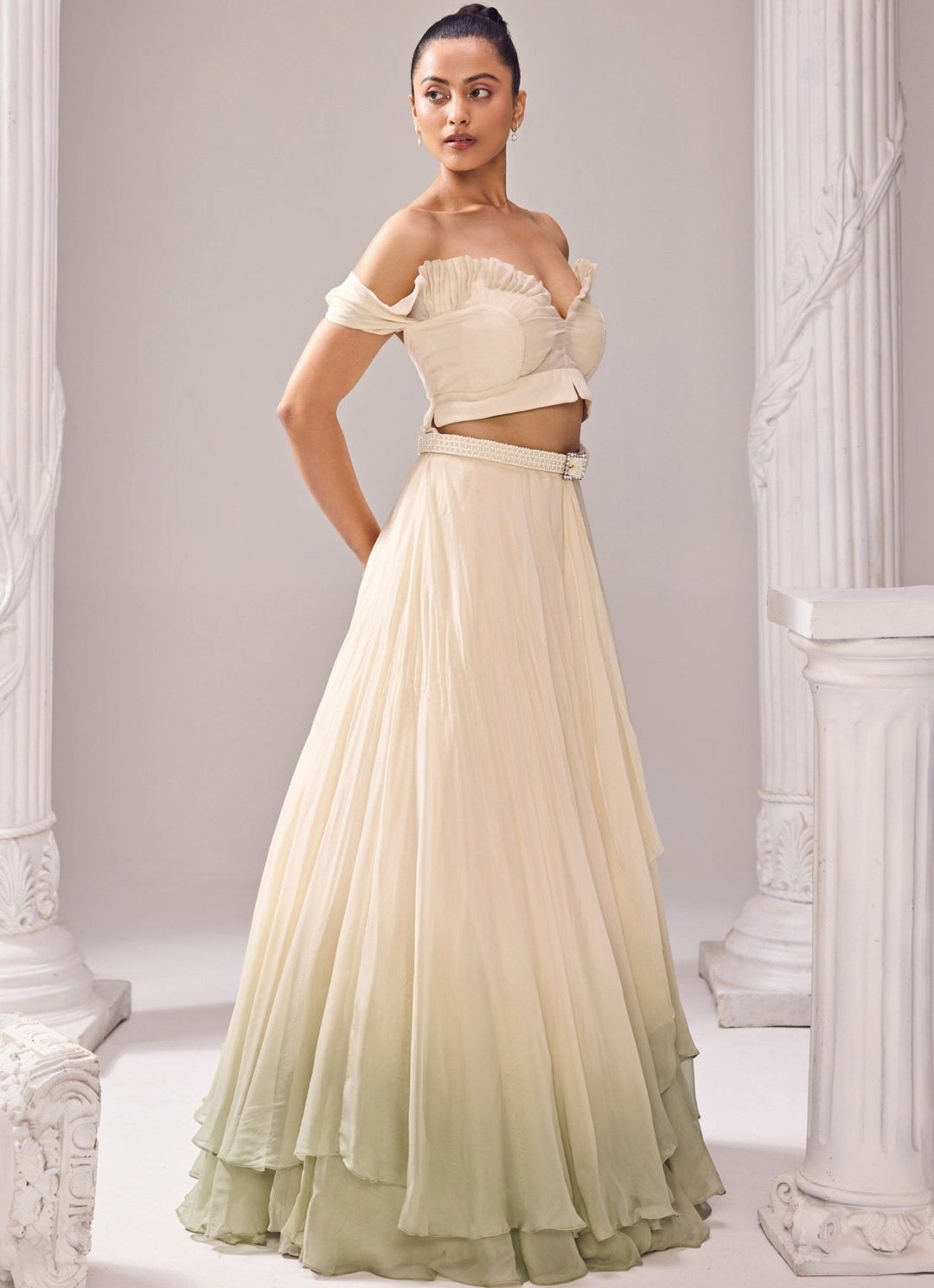 Green Ombre Skirt With A Pearl Jacket Jade by Ashima - Fabilicious Fashion