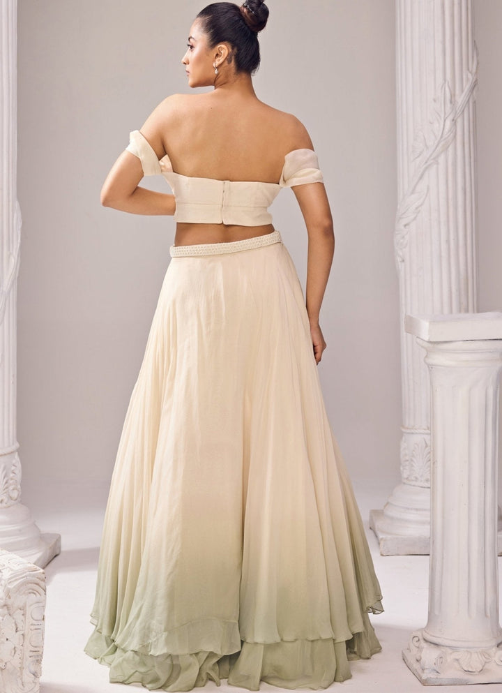 Green Ombre Skirt With A Pearl Jacket Jade by Ashima - Fabilicious Fashion