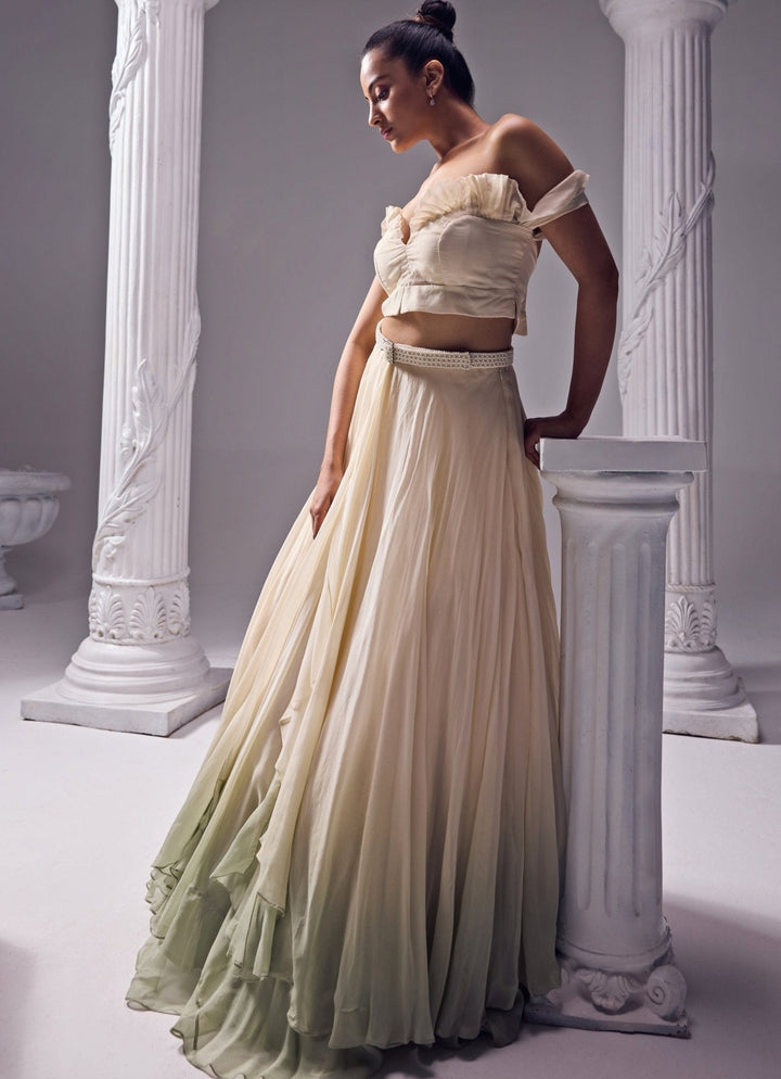 Green Ombre Skirt With A Pearl Jacket Jade by Ashima - Fabilicious Fashion