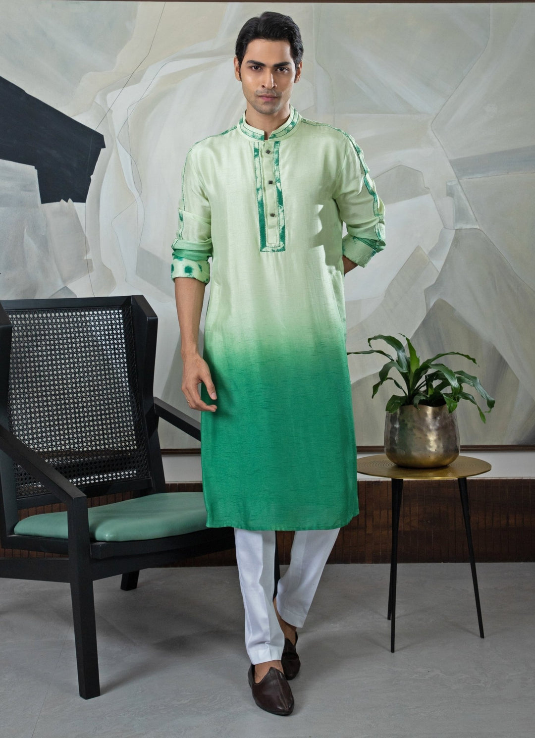 Green Ombre Tie - Dye Silk Kurta Pant Set Smriti - Fabilicious Fashion