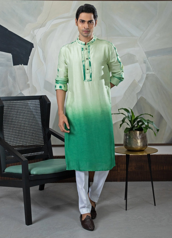 Green Ombre Tie - Dye Silk Kurta Pant Set Smriti - Fabilicious Fashion