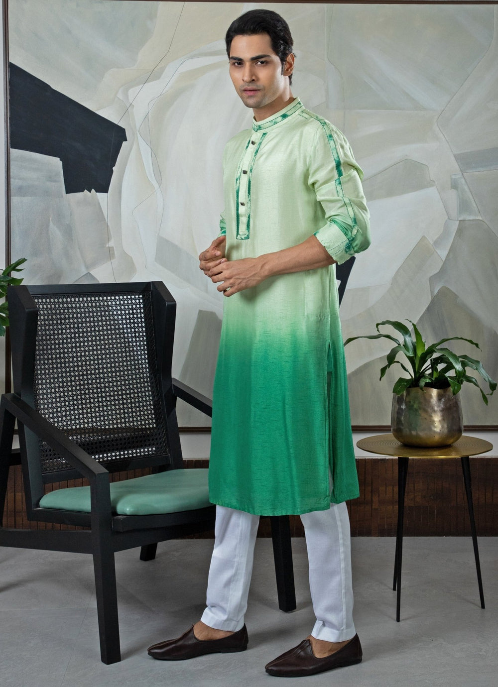 Green Ombre Tie - Dye Silk Kurta Pant Set Smriti - Fabilicious Fashion