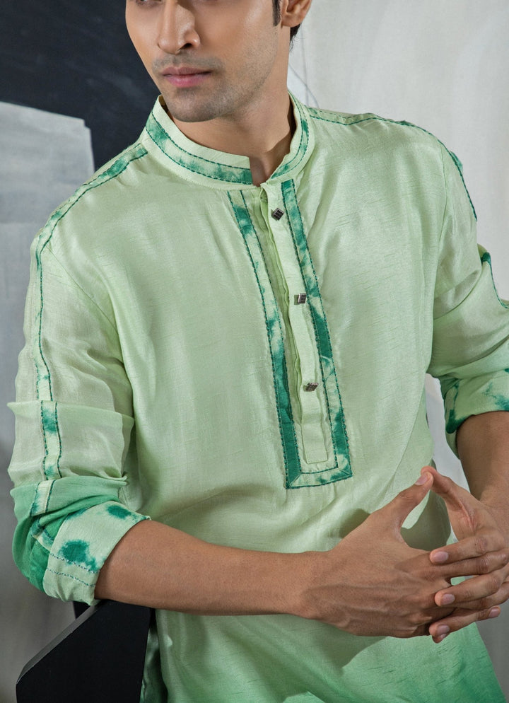Green Ombre Tie - Dye Silk Kurta Pant Set Smriti - Fabilicious Fashion