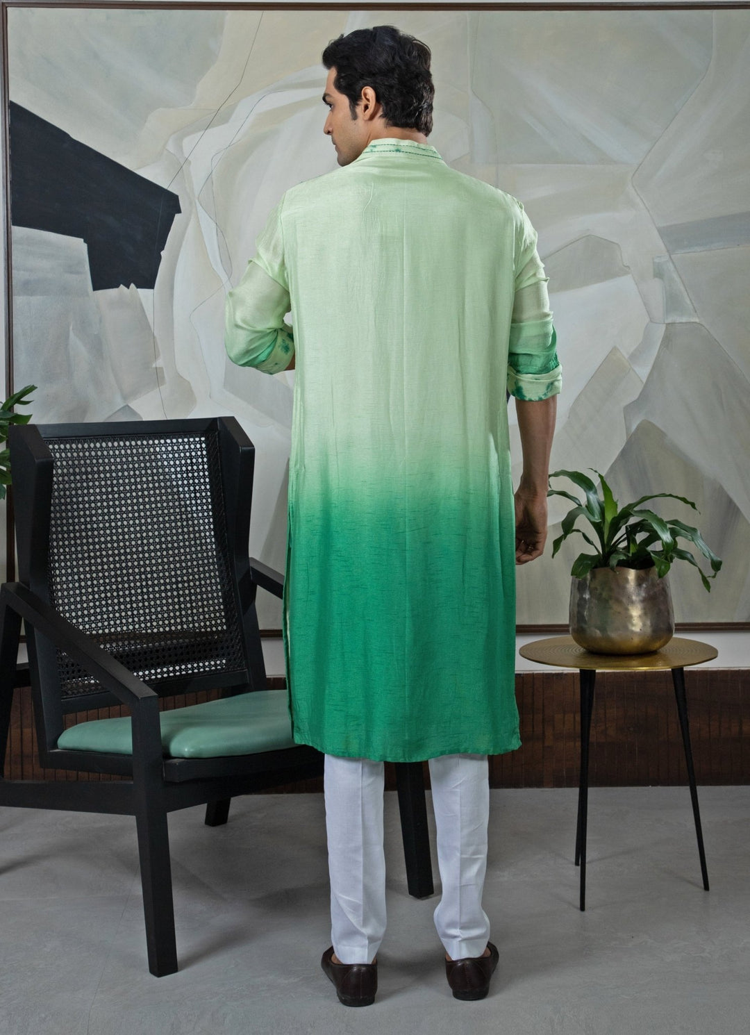 Green Ombre Tie - Dye Silk Kurta Pant Set Smriti - Fabilicious Fashion