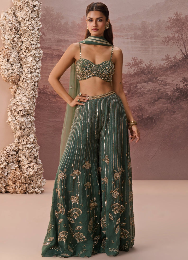 Parul Gandhi Green Organza Blouse Pant SetFabilicious Fashion