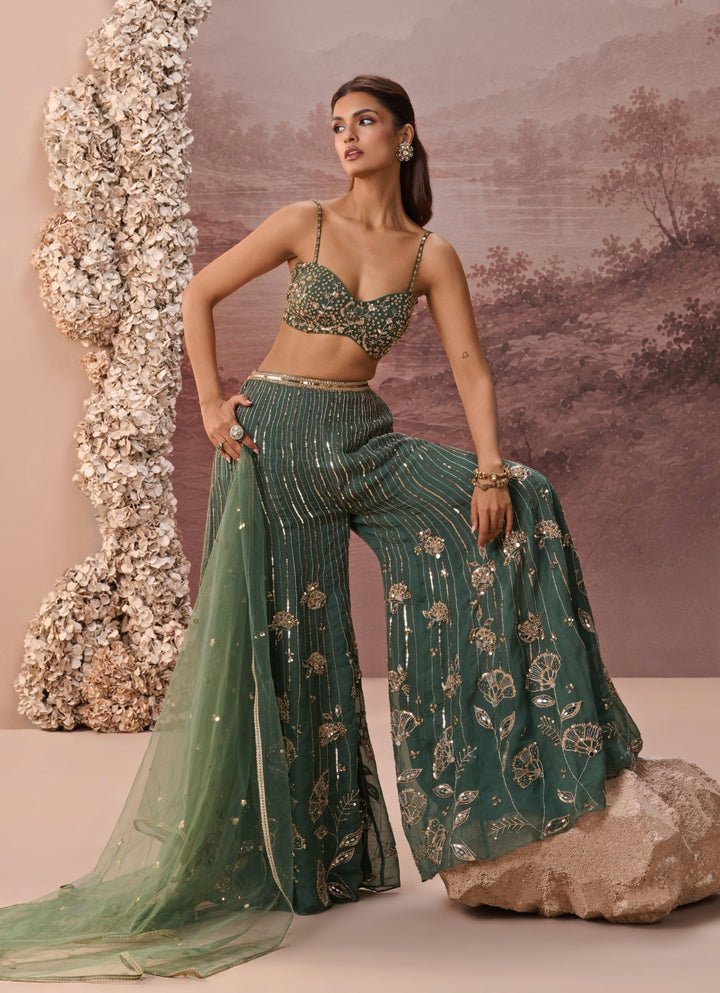 Parul Gandhi Green Organza Blouse Pant SetFabilicious Fashion