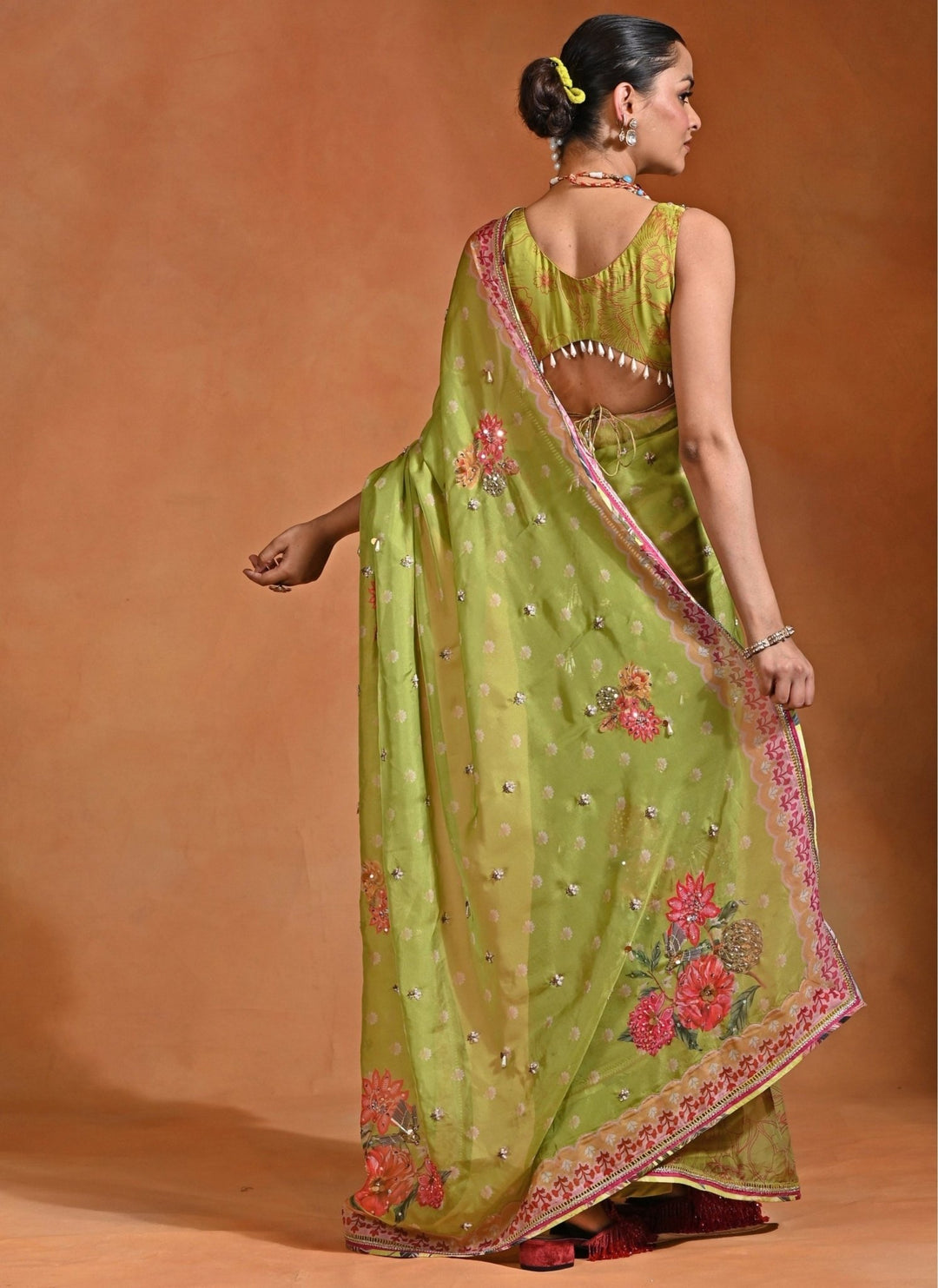 Rishi and Vibhuti Green Organza Floral SareeFabilicious Fashion