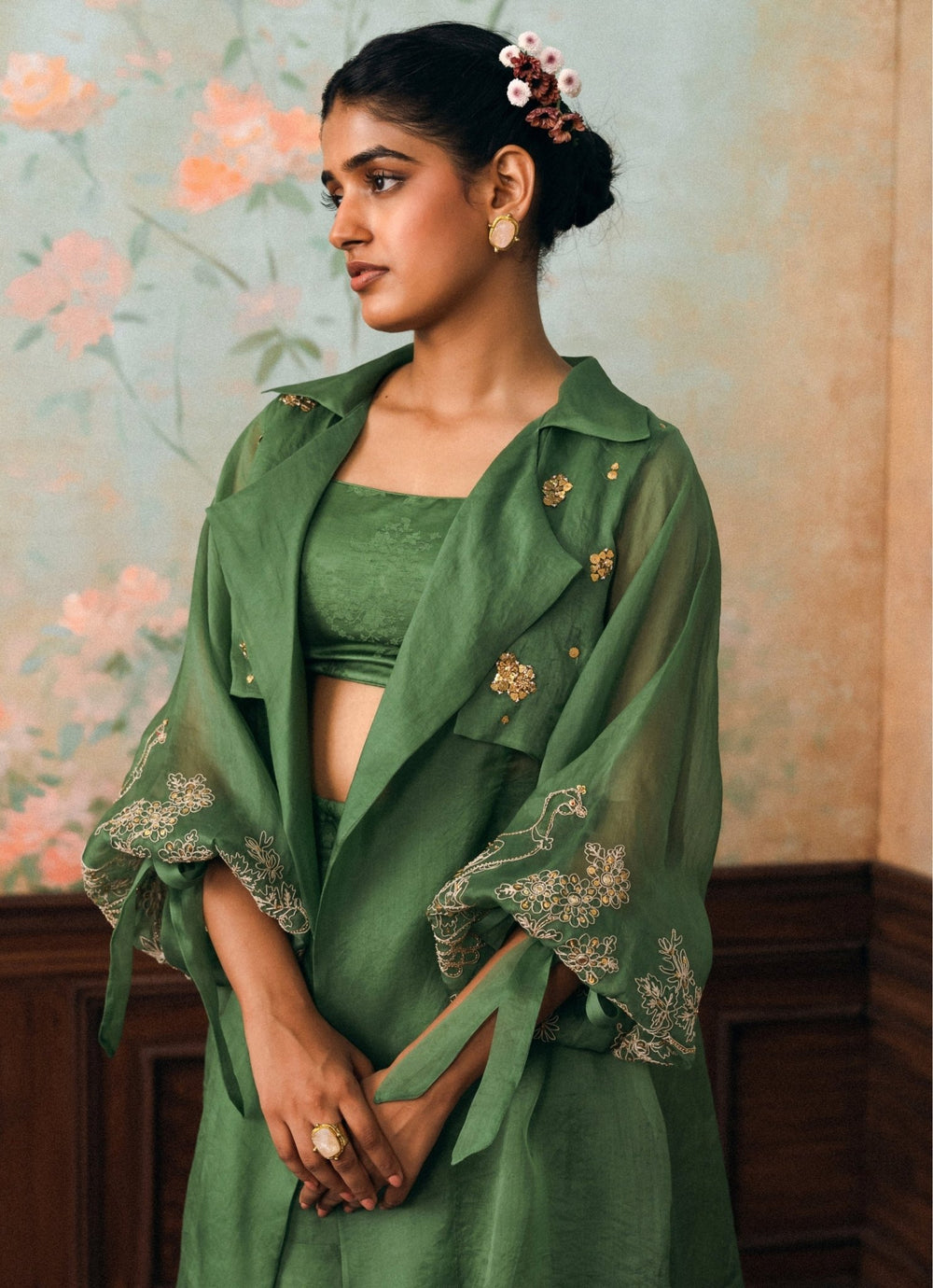 Paulmi and Harsh Green Organza Jacket Pants SetFabilicious Fashion