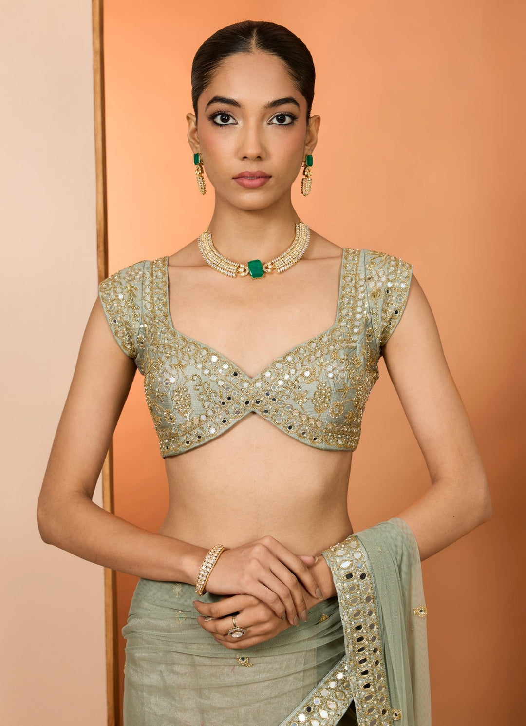 Green Organza Predraped Saree Neha Khullar - Fabilicious Fashion