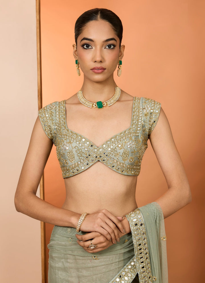 Green Organza Predraped Saree Neha Khullar - Fabilicious Fashion