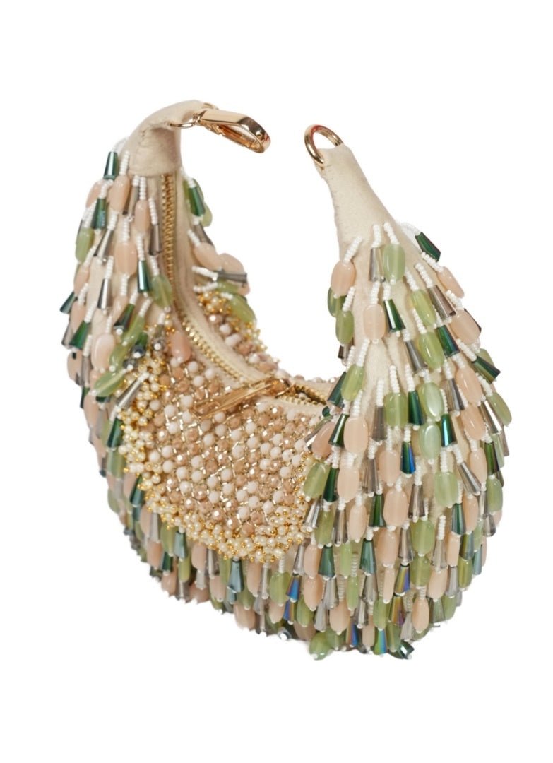 Green Pastel Suede Embellished Hobo Bag House of Kosha - Fabilicious Fashion