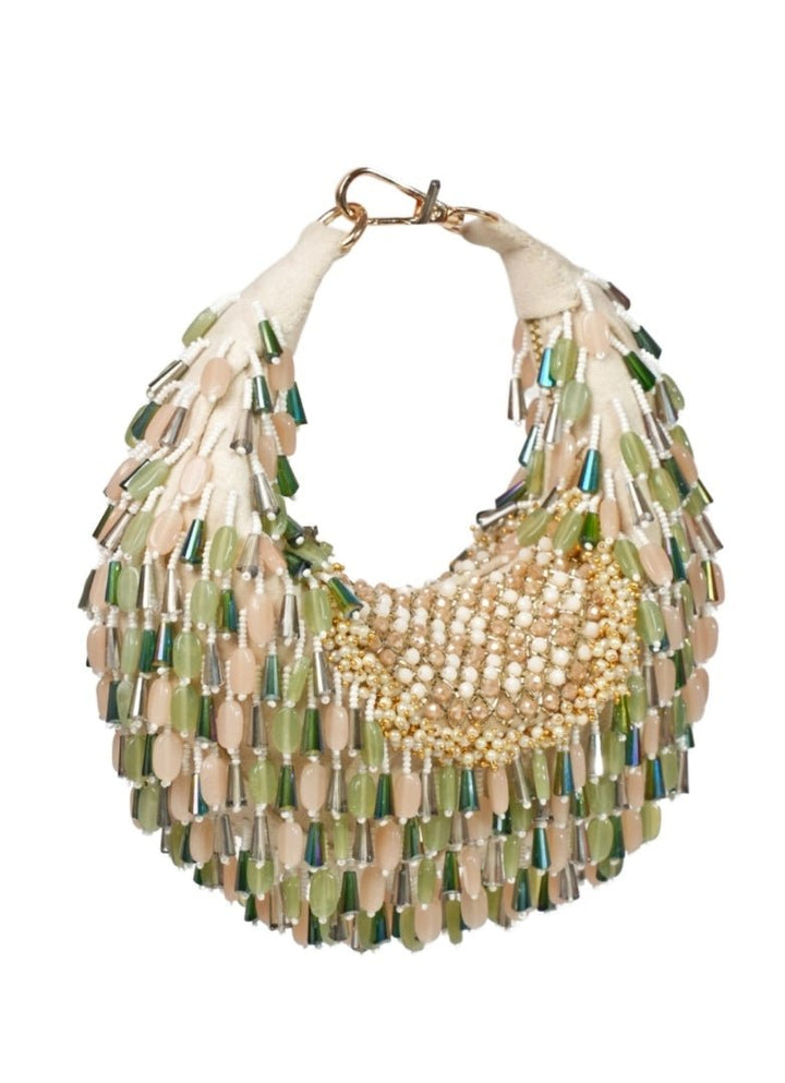Green Pastel Suede Embellished Hobo Bag House of Kosha - Fabilicious Fashion
