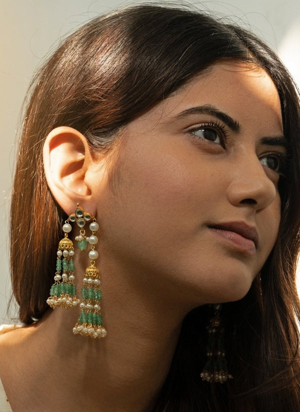Green Pearl Kundan Earrings