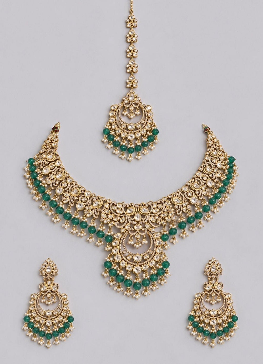Zevar by Geeta Green Polki And Pearl Bridal Necklace SetFabilicious Fashion