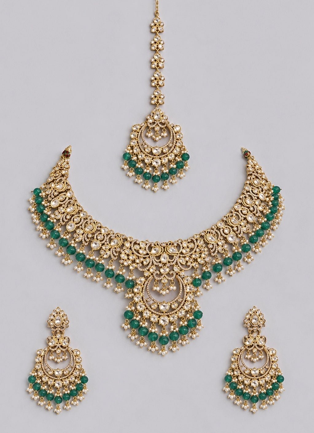 Zevar by Geeta Green Polki And Pearl Bridal Necklace SetFabilicious Fashion