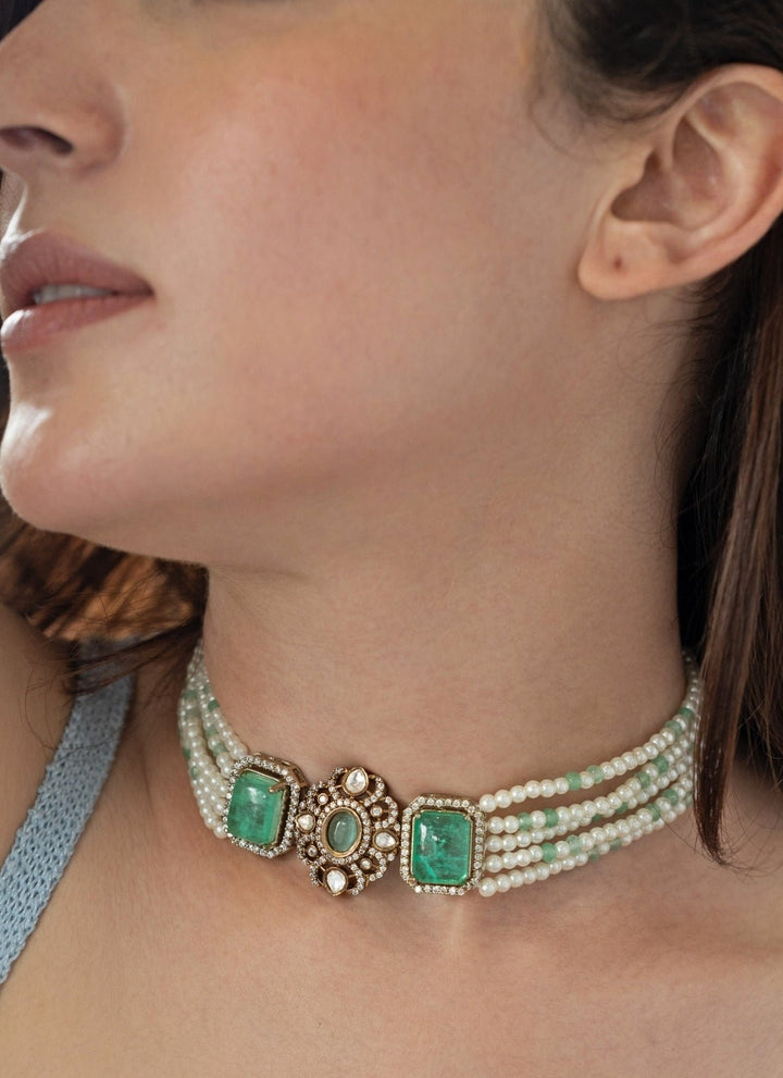 Do Taara Green Polki And Pearl NecklaceFabilicious Fashion