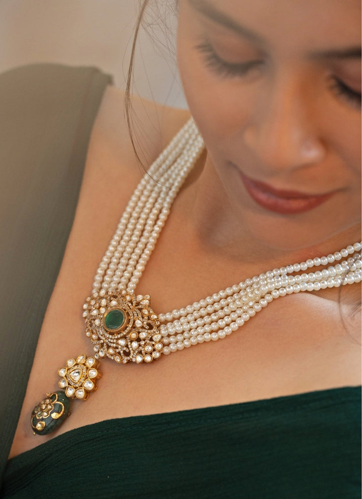 Do Taara Green Polki And Pearl NecklaceFabilicious Fashion
