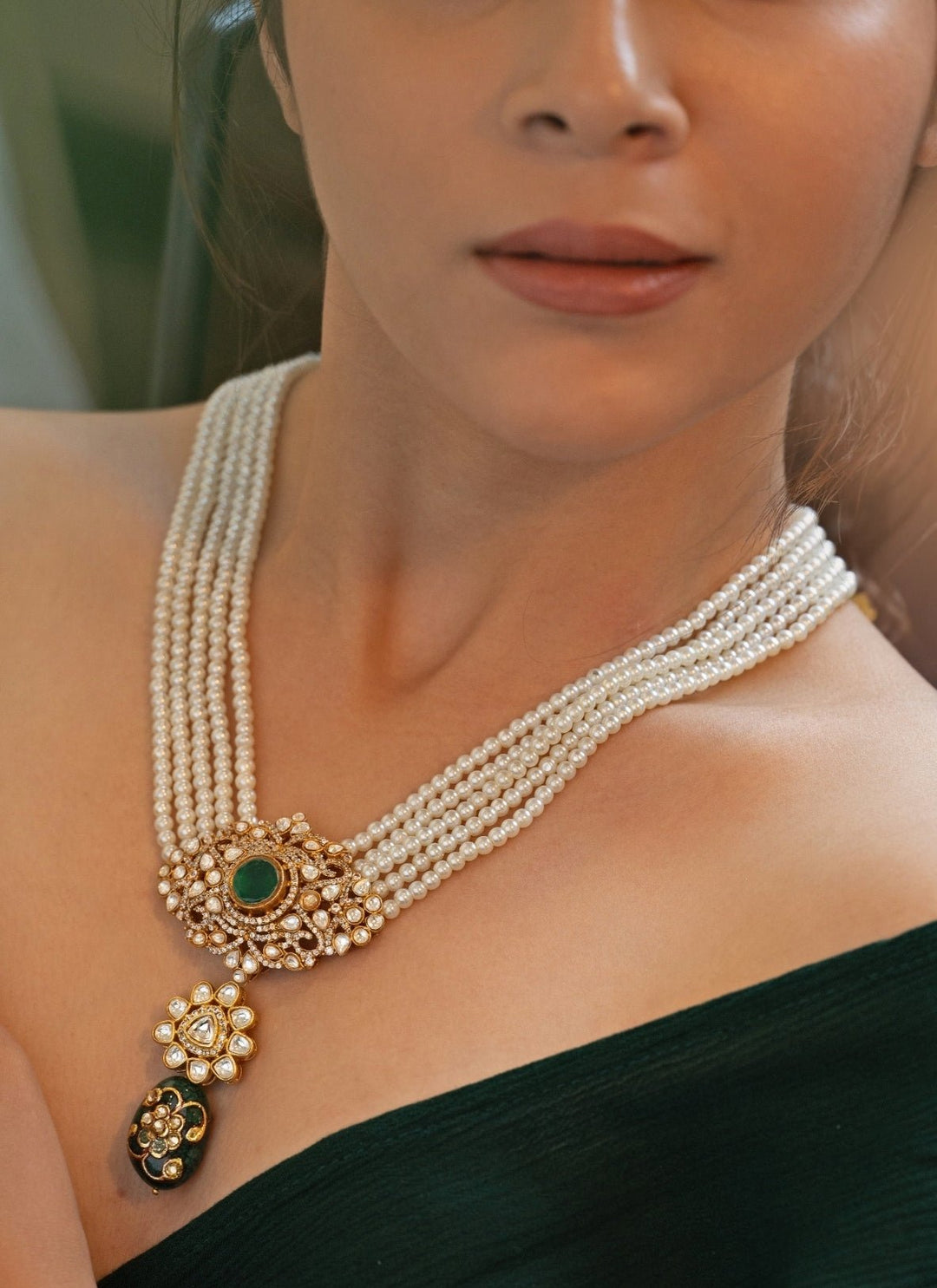 Do Taara Green Polki And Pearl NecklaceFabilicious Fashion