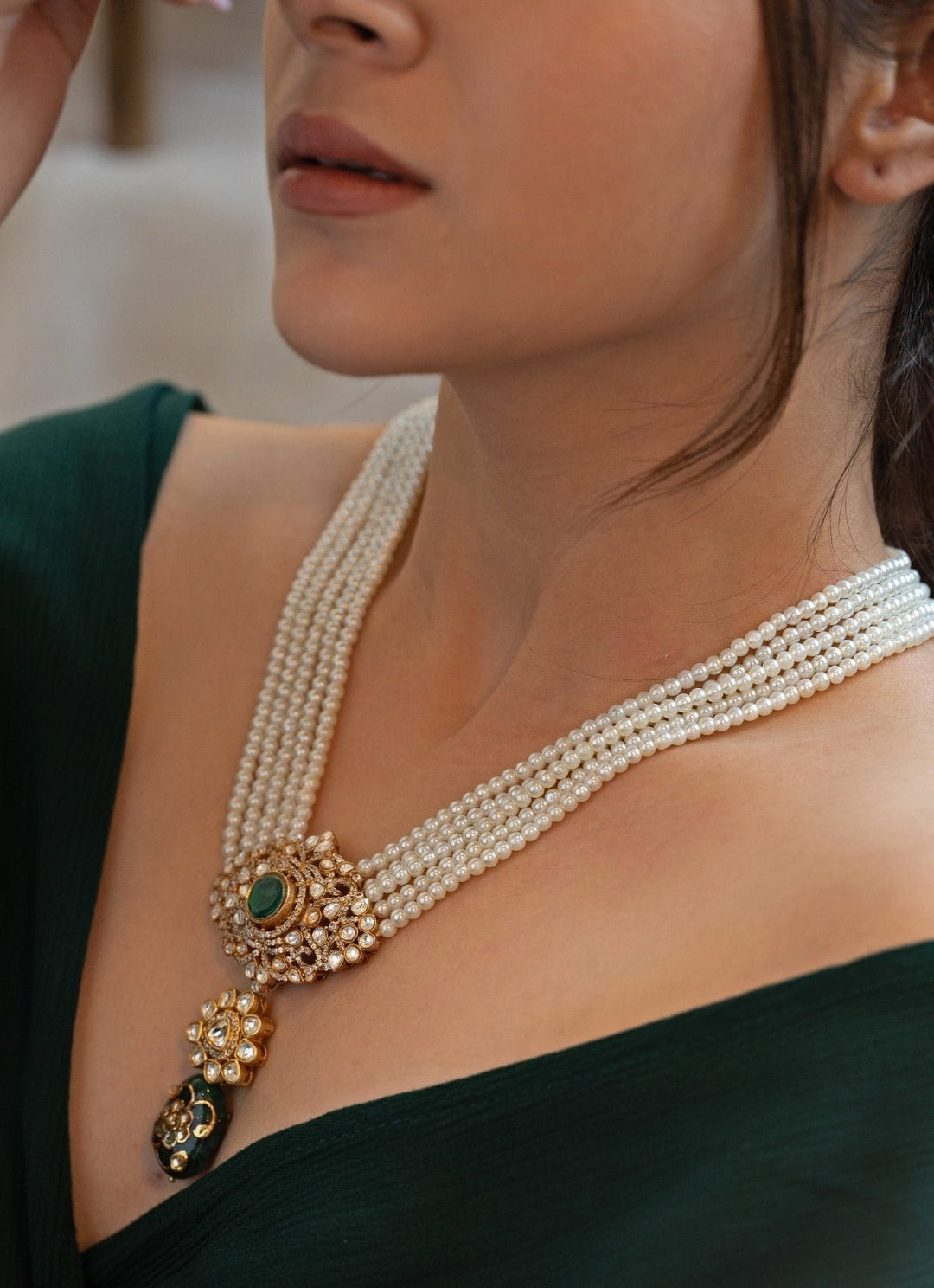 Do Taara Green Polki And Pearl NecklaceFabilicious Fashion