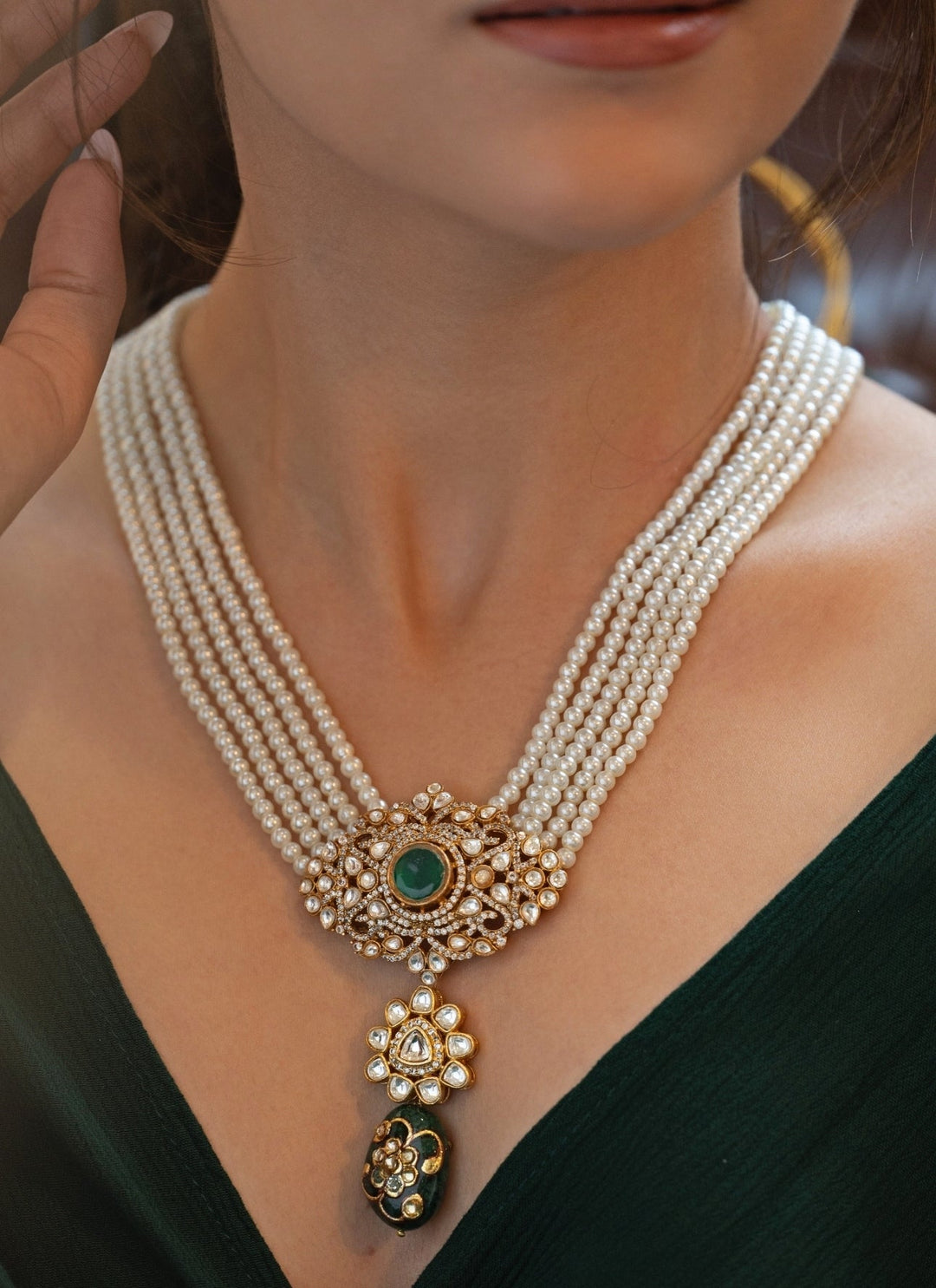 Do Taara Green Polki And Pearl NecklaceFabilicious Fashion