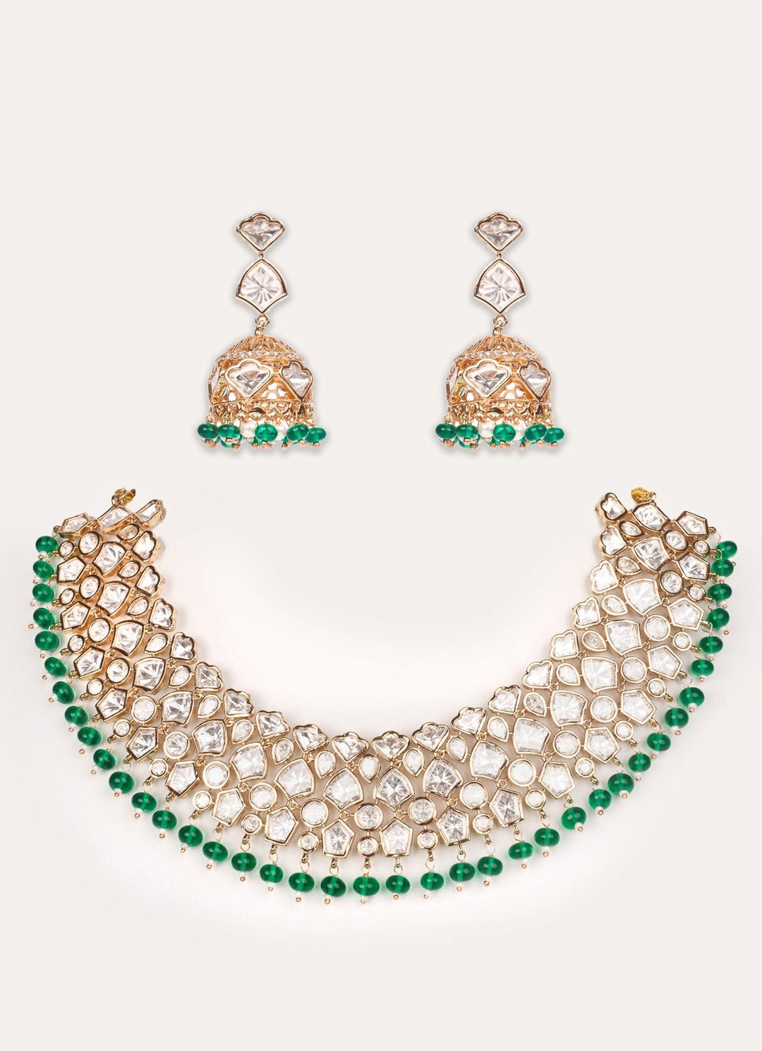 Green Polki Gold Necklace Set Zevar by Geeta - Fabilicious Fashion