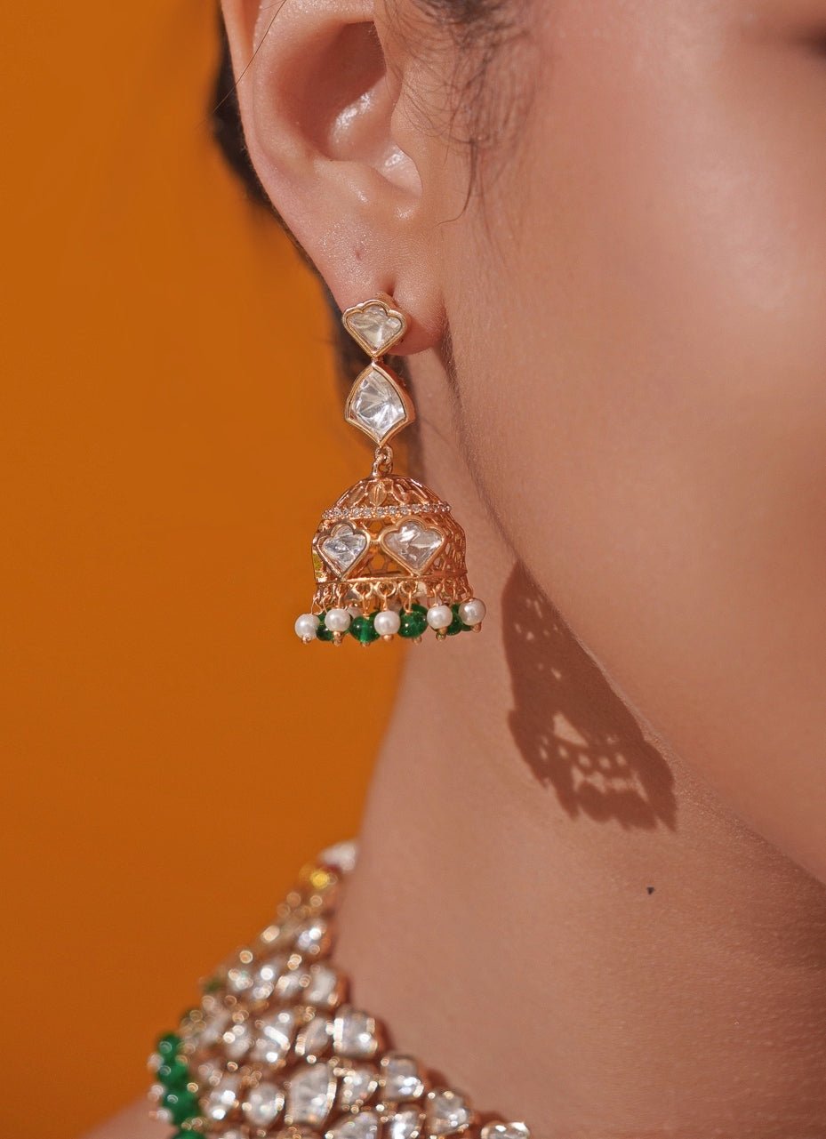 Green Polki Gold Necklace Set Zevar by Geeta - Fabilicious Fashion